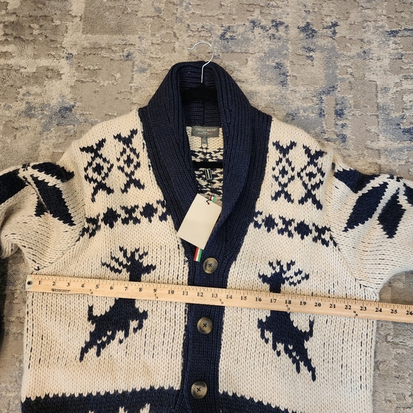 NWT Lorenzo Magni Italy Wool Alpaca Blend Chunky Knit Cardigan Deer Snowflake XL - Picture 6 of 16
